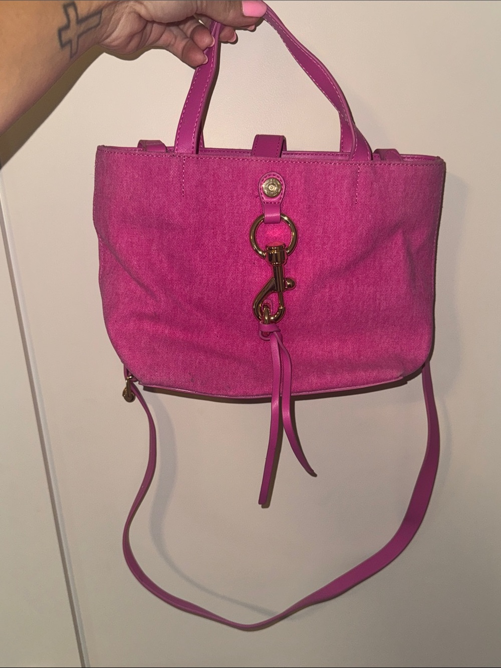 Rebecca Minkoff Hot Pink Mini Tote Crossbody with Gold Hardware